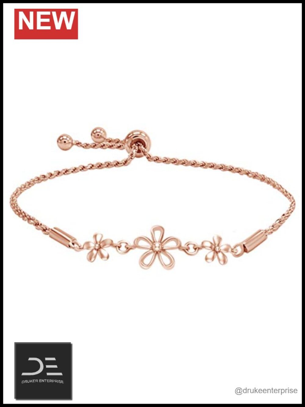Daisy Flower Link Bracelet 14K Gold Plated 925 Sterling Silver Adjustable Women